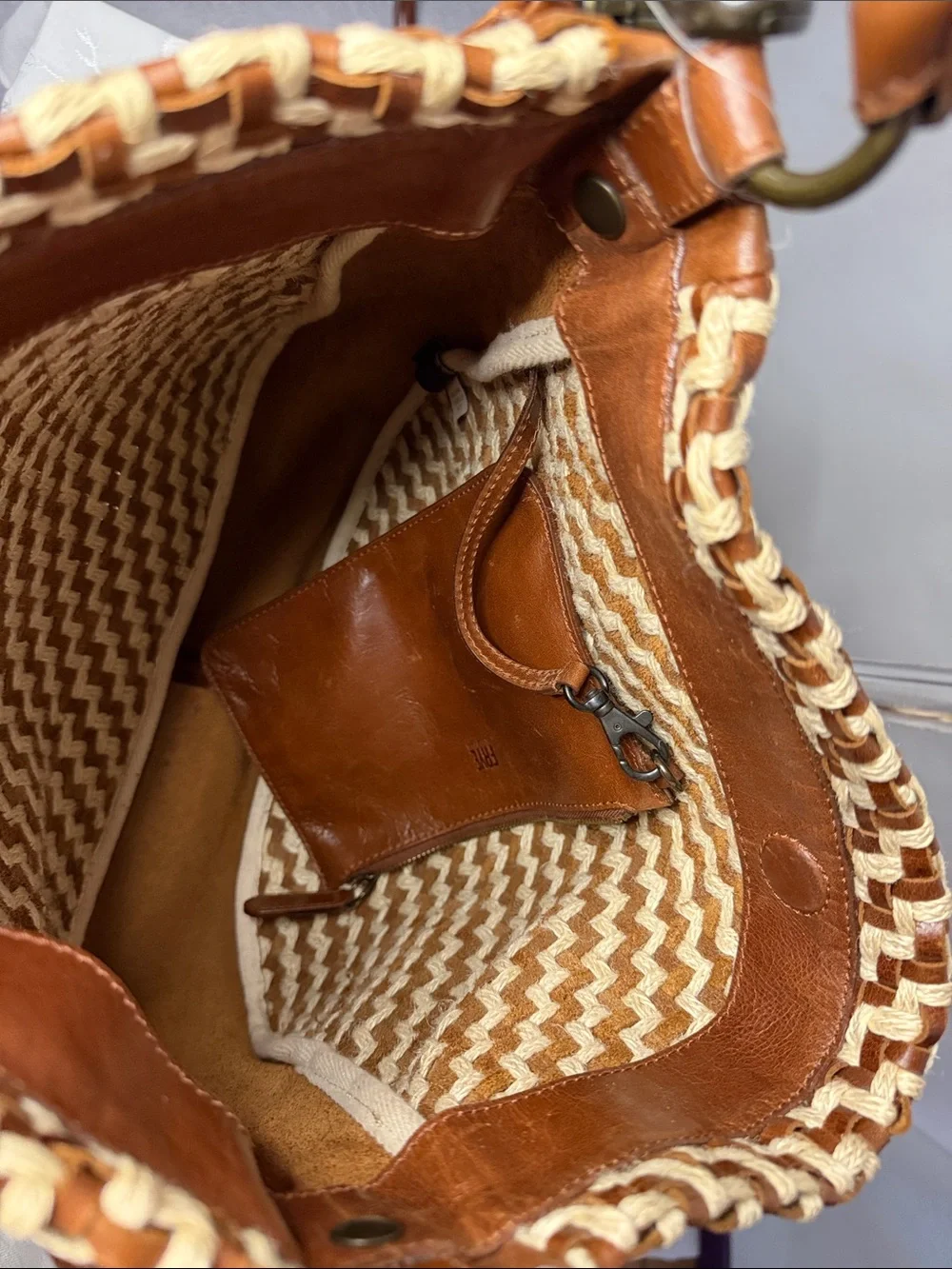 Frye Melissa Esparto Rope & Leather Hobo Bag in the Cognac colorway